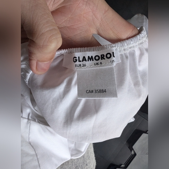 Glamourous White Cotton Scoop Back Bow Tie Short Puff Sleeve Blouse Sz 8 - Picture 4 of 4